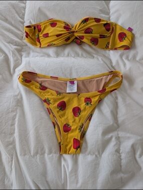 Edie Parker X J Crew Strawberry Bikini Top And Bottom
